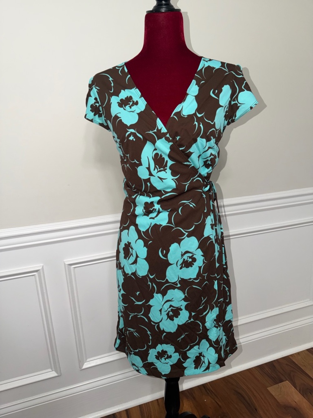 Michele Brown Dress with Aqua Floral Print
